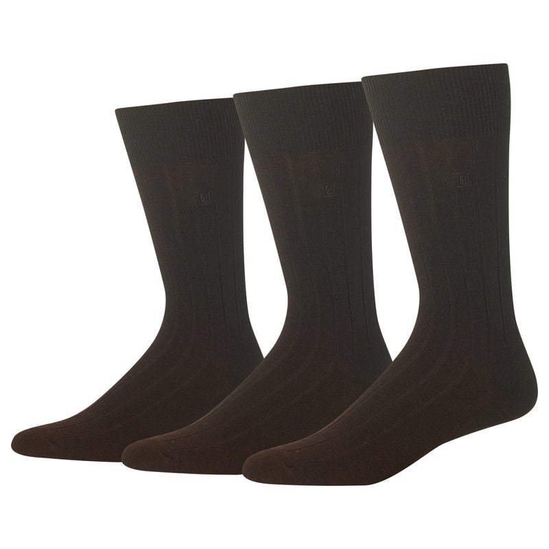 Chaps Men's Solid Rib Casual Crew Socks with Embroidered Logo (Pack of 3), Brown, Shoe Size 6-12/Sock Size 10-13 - Image 2